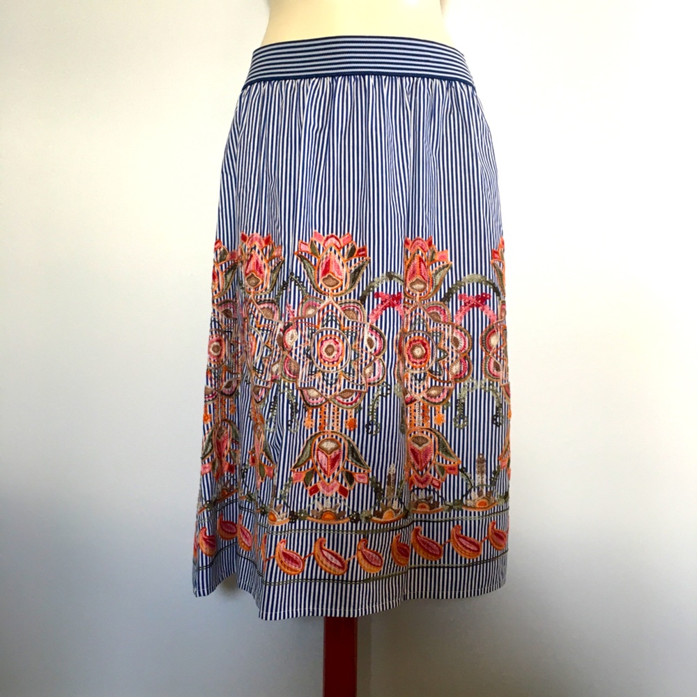 MAGIC Navy & White Pinstripe Embroidered Skirt